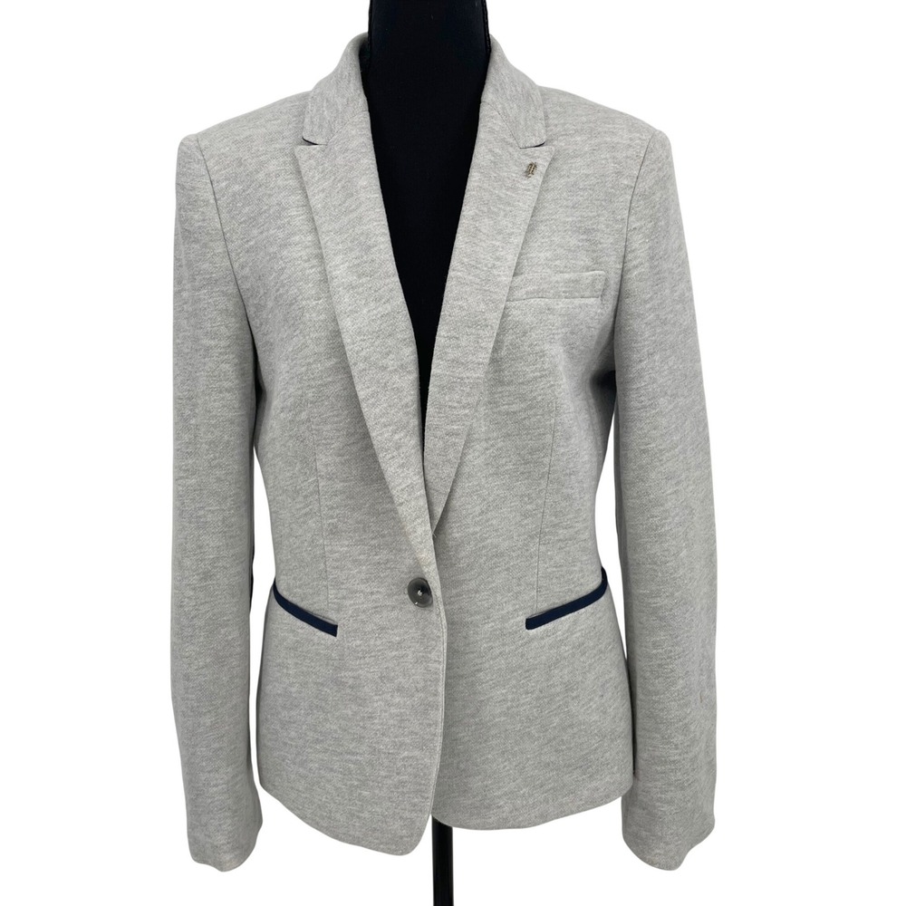 Tommy Hilfiger Blazer‎ Womens 8 Grey Cotton Knit Elbow Patch Preppy Academia